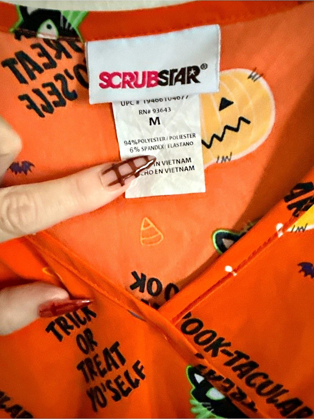 Scrubstar Halloween Orange Print V-Neck Scrub Top Halloween Print Scrub Top in - Picture 2 of 2